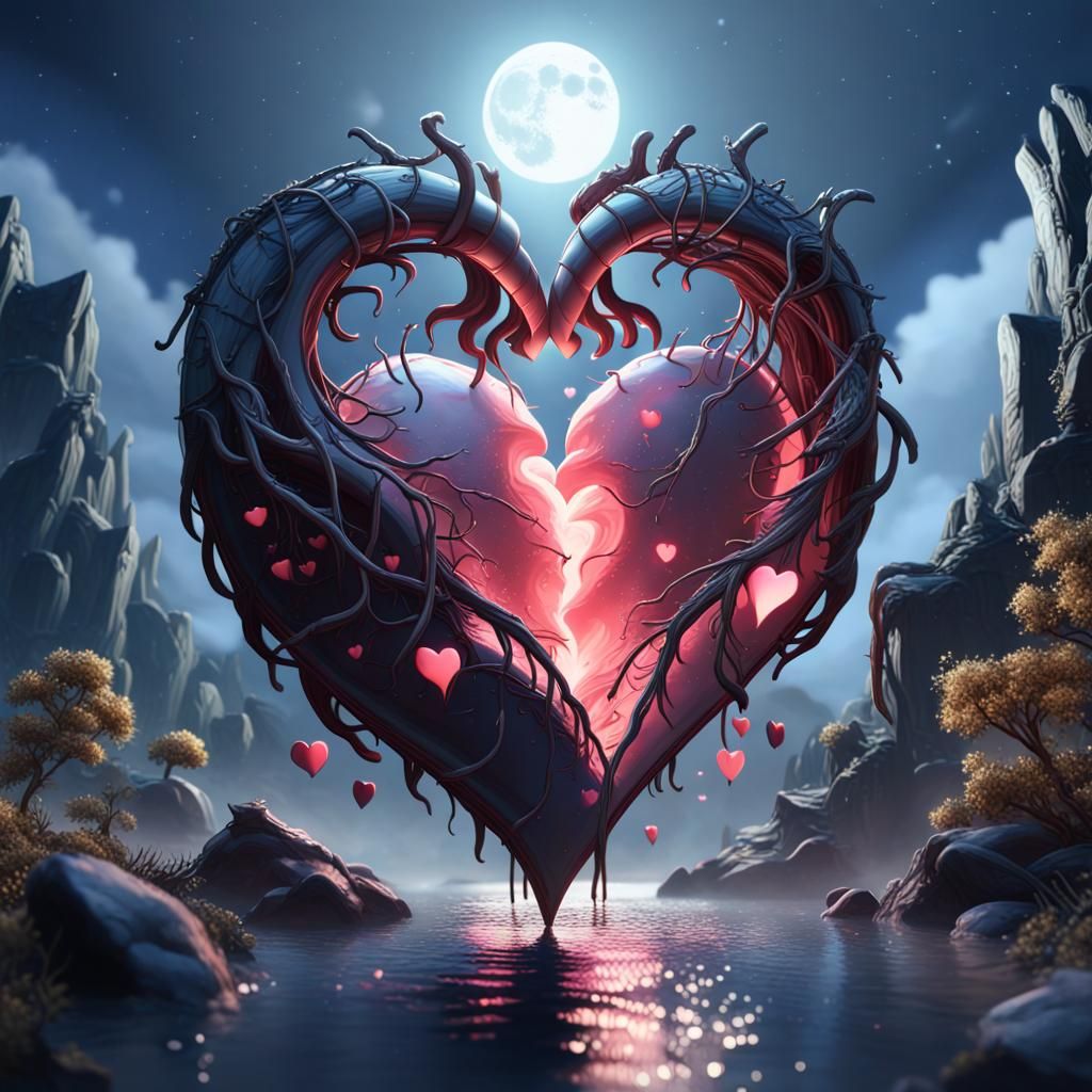 Heart Moonlight: Detailed Matte Painting in Fantasy Style