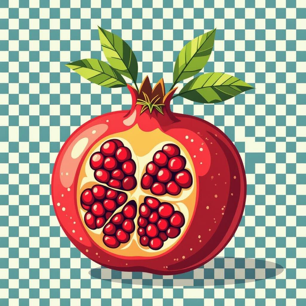 Bright Red Pomegranate in Anime Vector Style