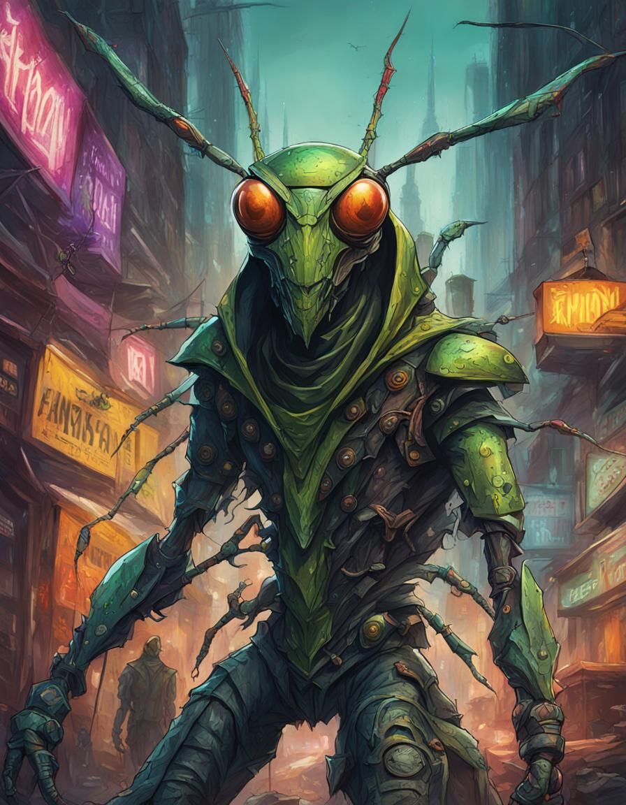 Humanoid Mantis Robber Character Concept Art