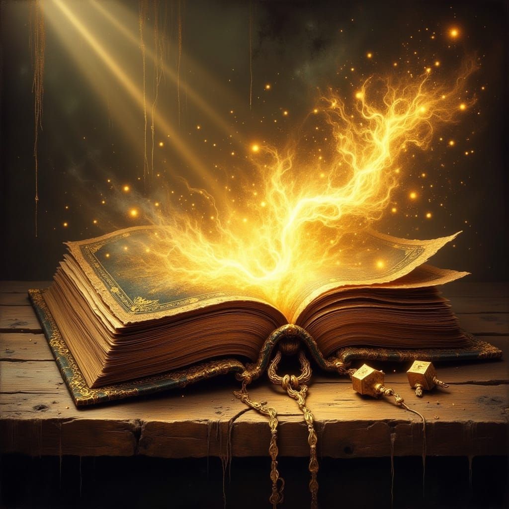 Enchanted Golden Tome Radiates Ethereal Magic
