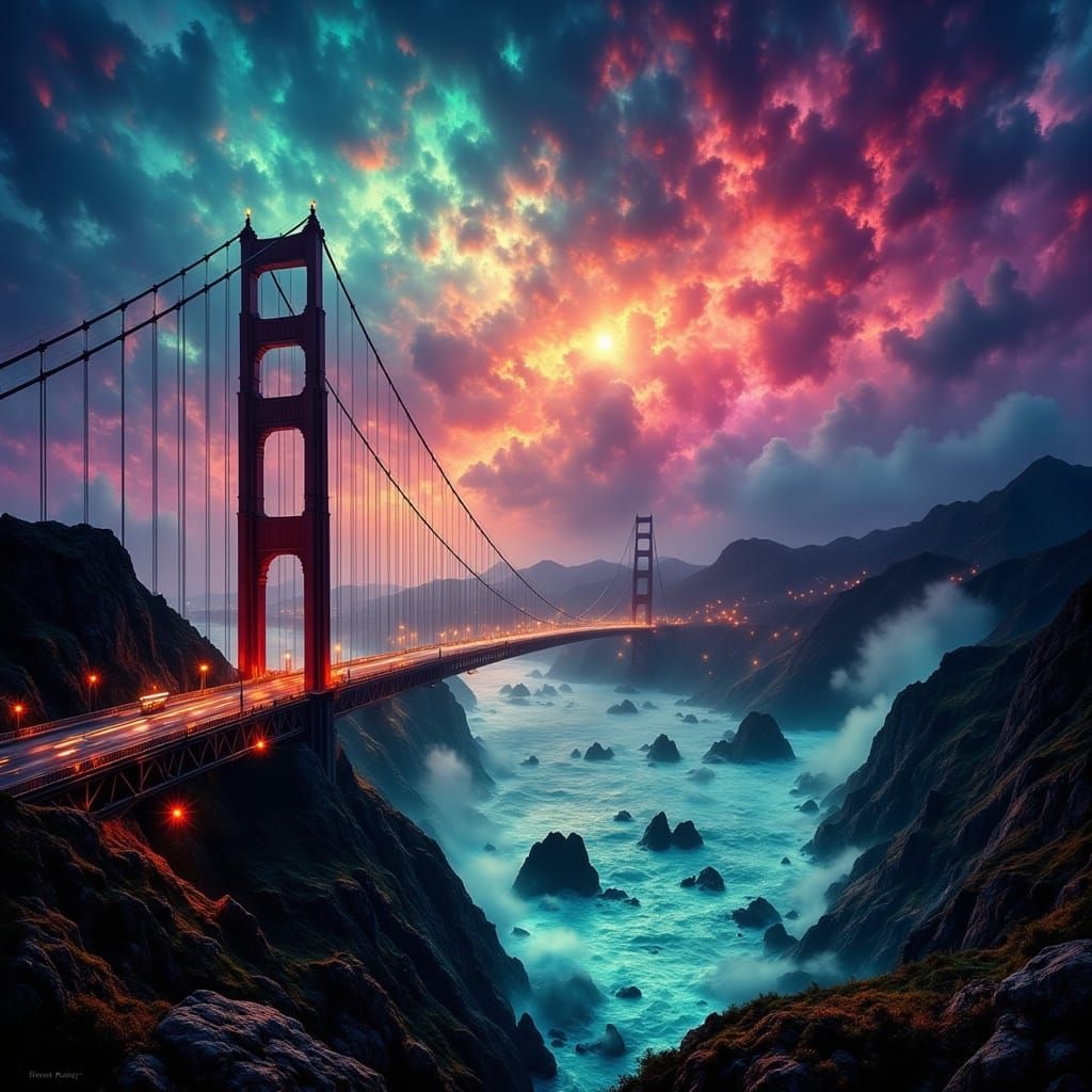 View from Above a Suspension Bridge in Southern California