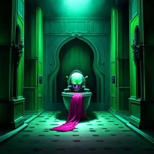 Nightmarish Biopunk Toilet Scene in Gothic Art