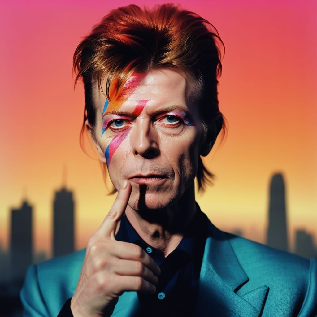 Ethereal David Bowie Portrait in Vibrant Watercolor-Inspired...