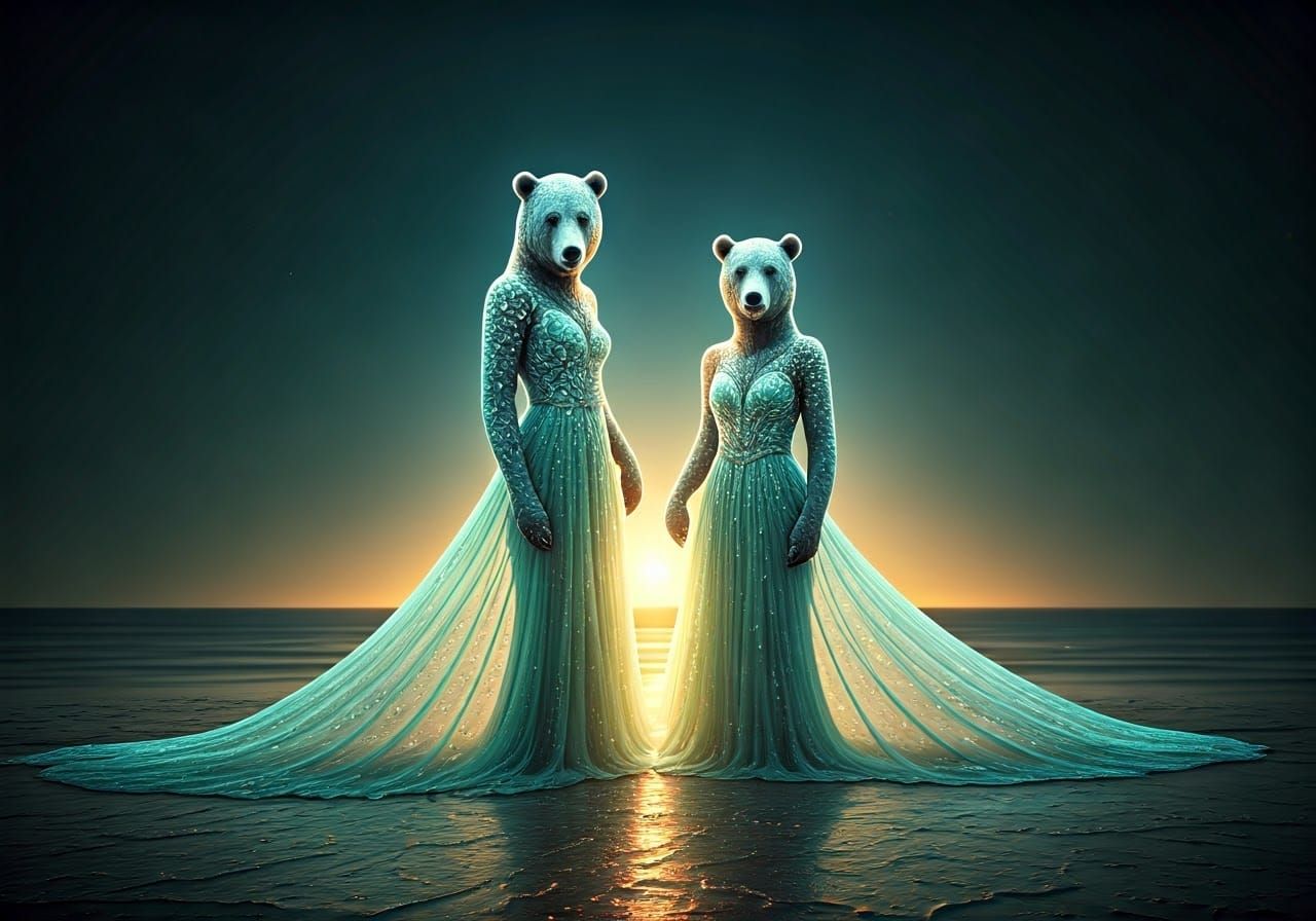 Dreamlike Sea Glass Bear-Orchids in a Fantastic Realm