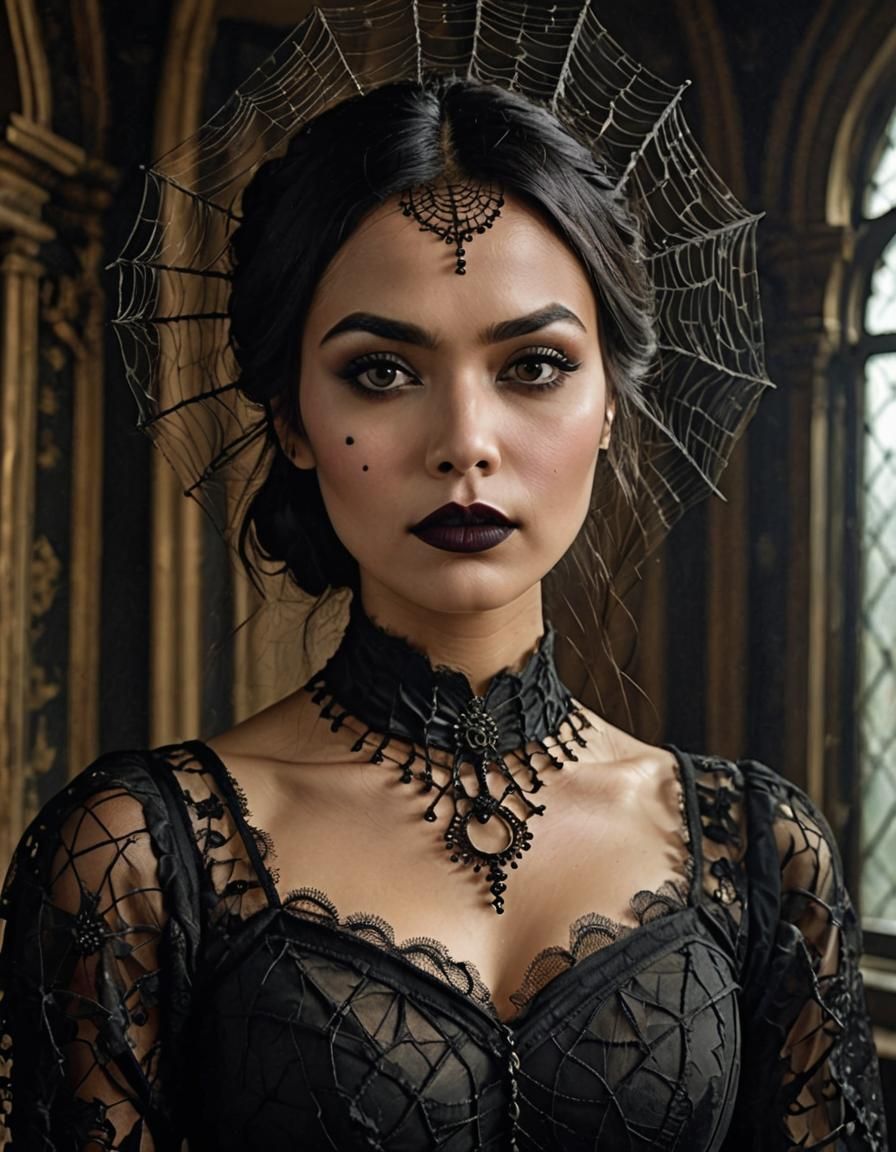 Indonesian Woman in Cobwebbed Room: Realistic Photo