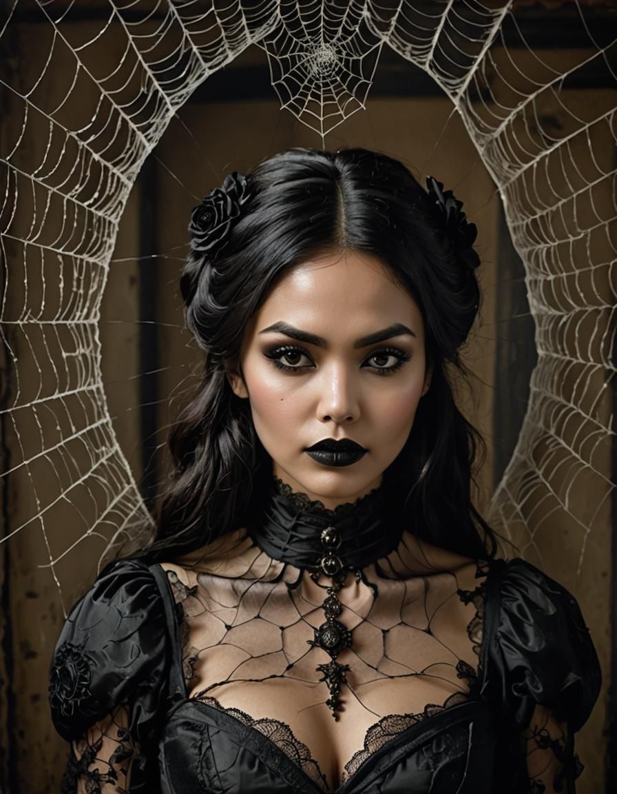 Creepy Indonesian Woman in Gothic Victorian Room