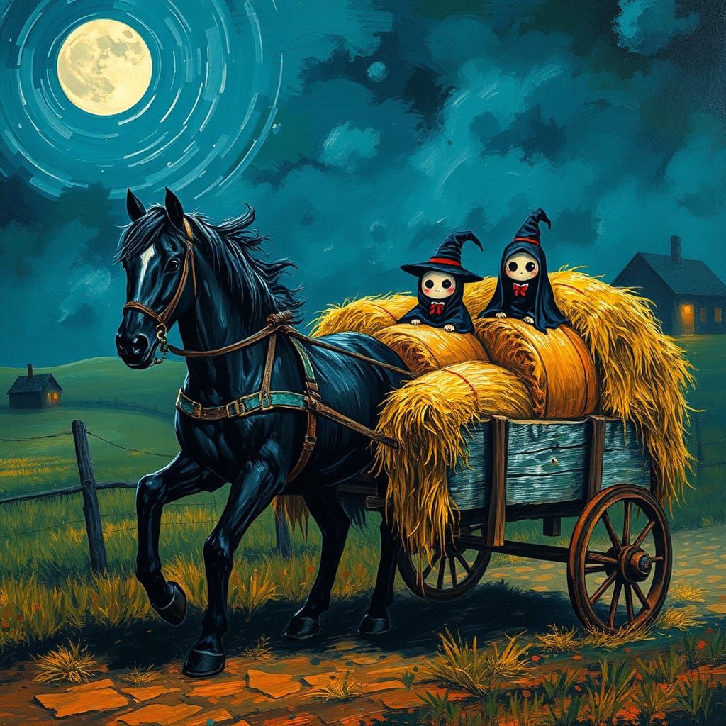 Haunted Hayride Impasto Painting with Chibi Ghosts