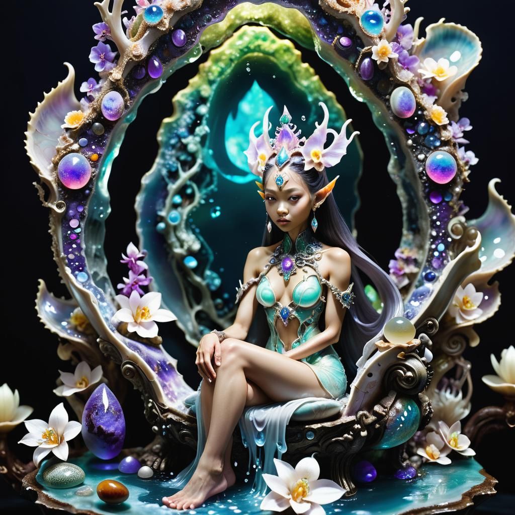 Asian Elven Princess on Gaudi Throne in RPG World