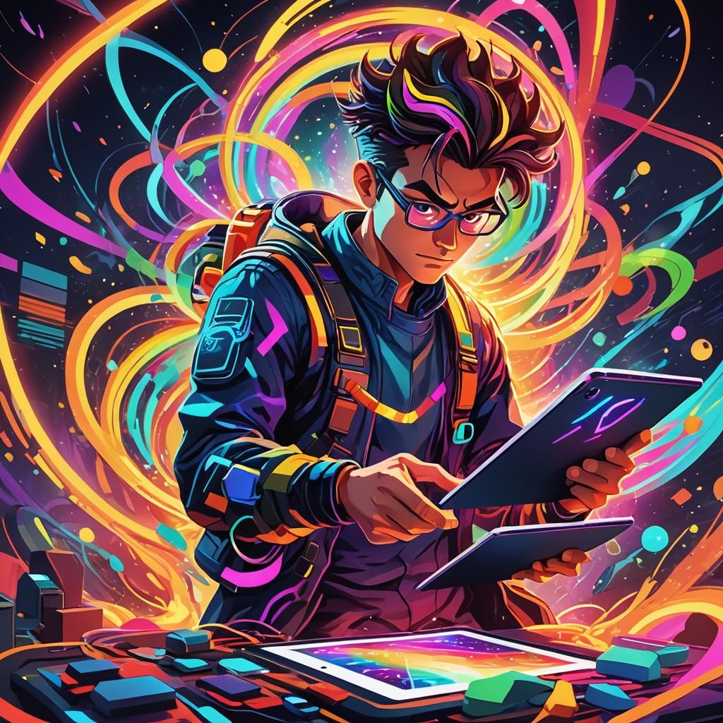 Cartoon Hero with Futuristic Powers in Anime Style