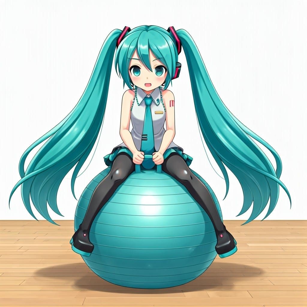 Hatsune Miku Bounces on a Vibrant Exercise Ball