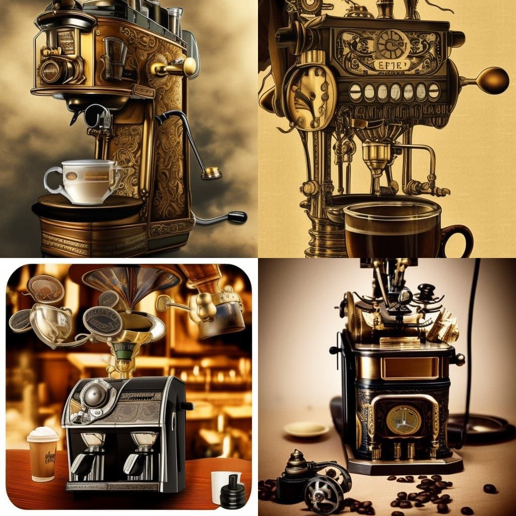 Steampunk Lever Coffee Machine: Epic Digital Painting