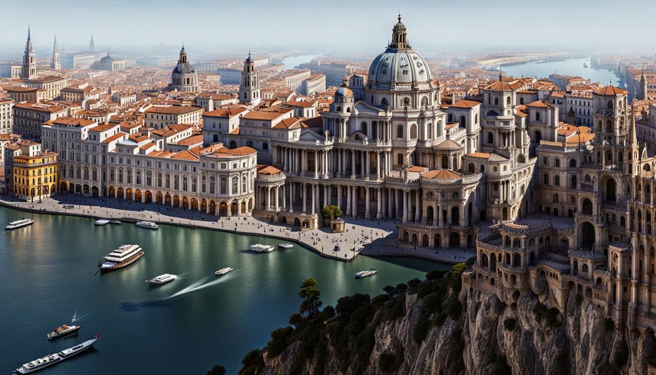 Epic Fantasy Cityscape with Spanish and Roman Architecture