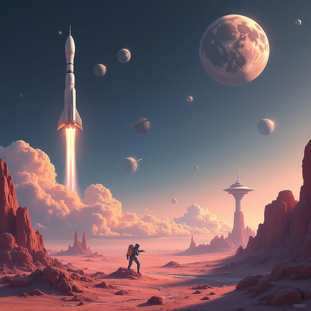 Retrofuturistic Space Odyssey in Pastel Hues