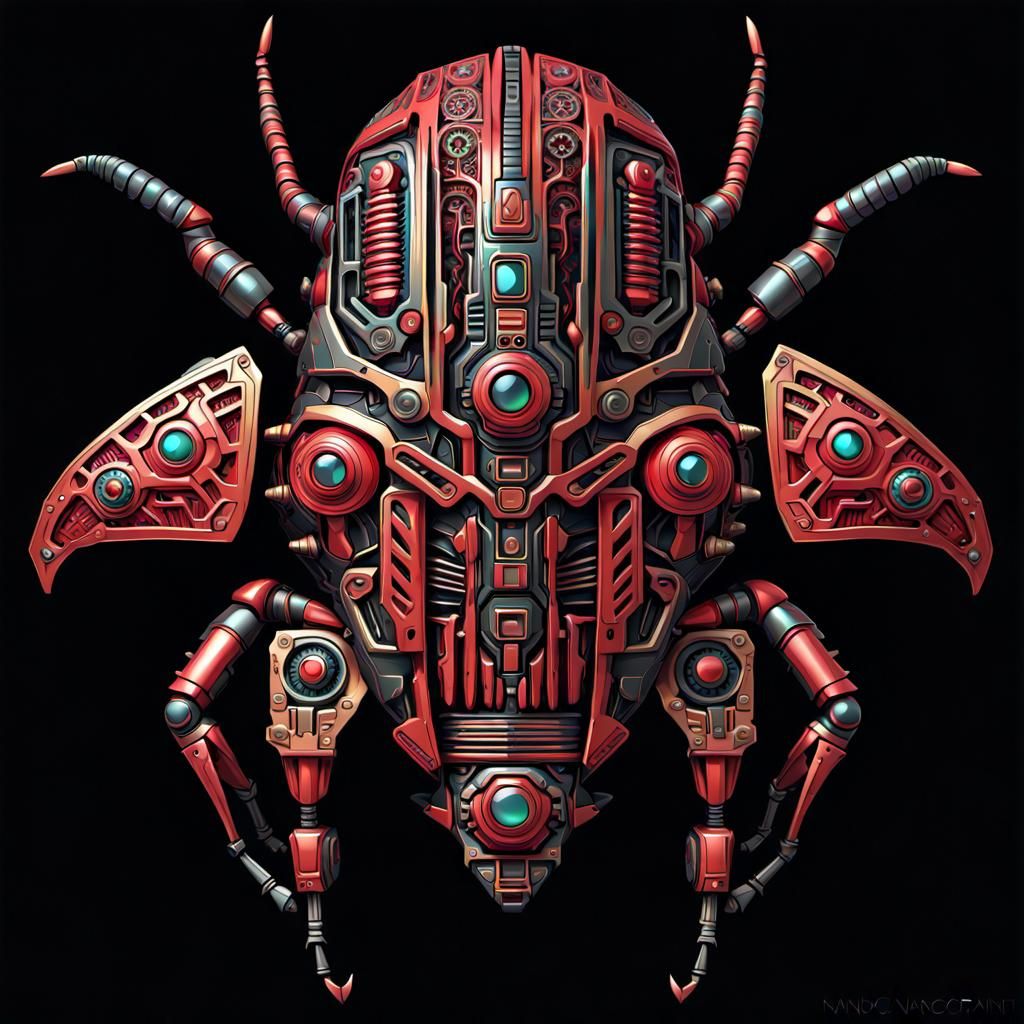 Red Mechanical Bug with Steampunk Aztec Mask