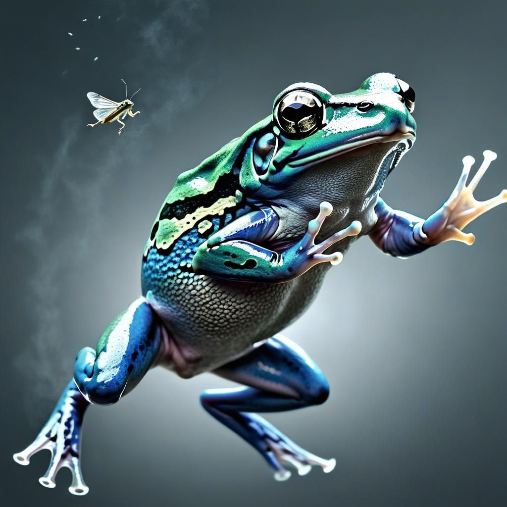 Green Frog's Mid-Air Meal: A Charcoal Drawing