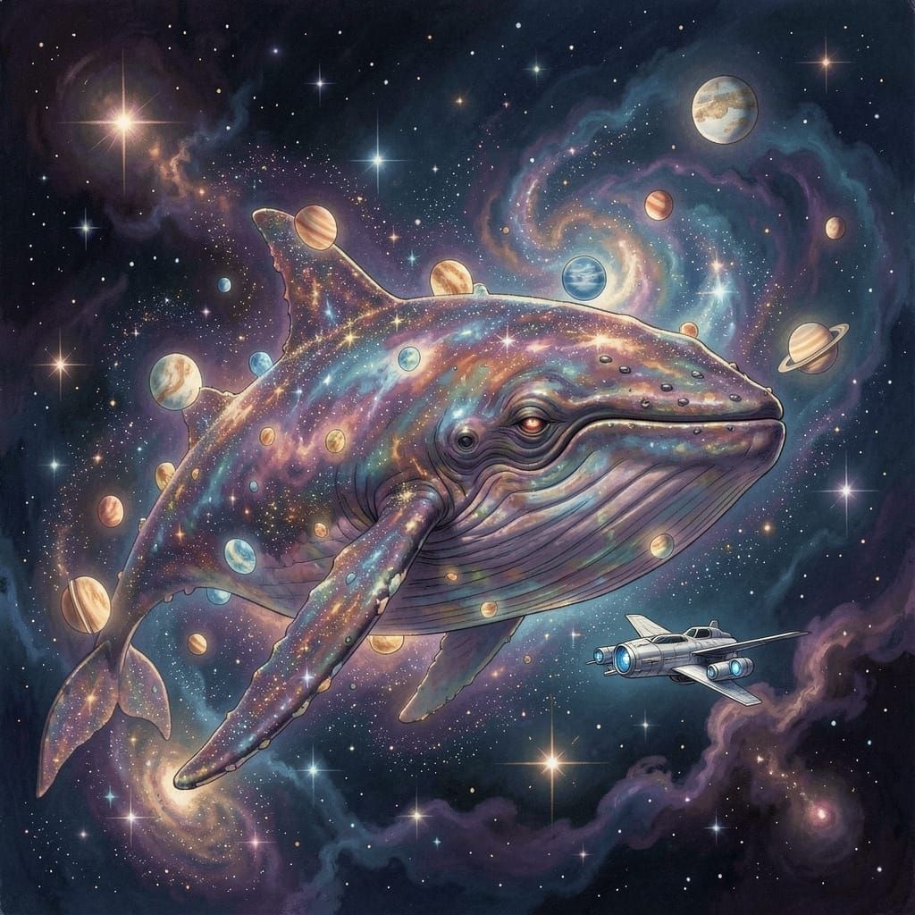 Cosmic Whale Nebula Creature Drifting in Void