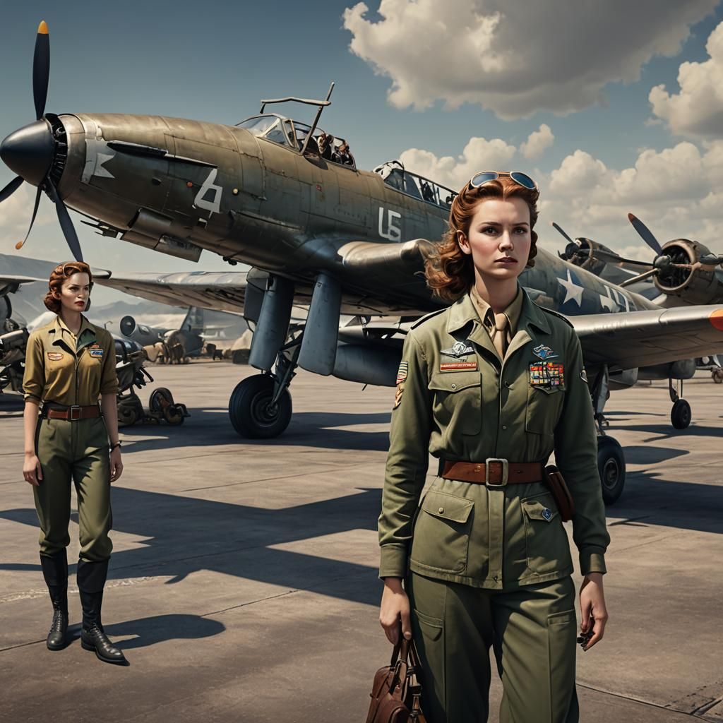 WWII American Female Pilots: Detailed Matte Painting