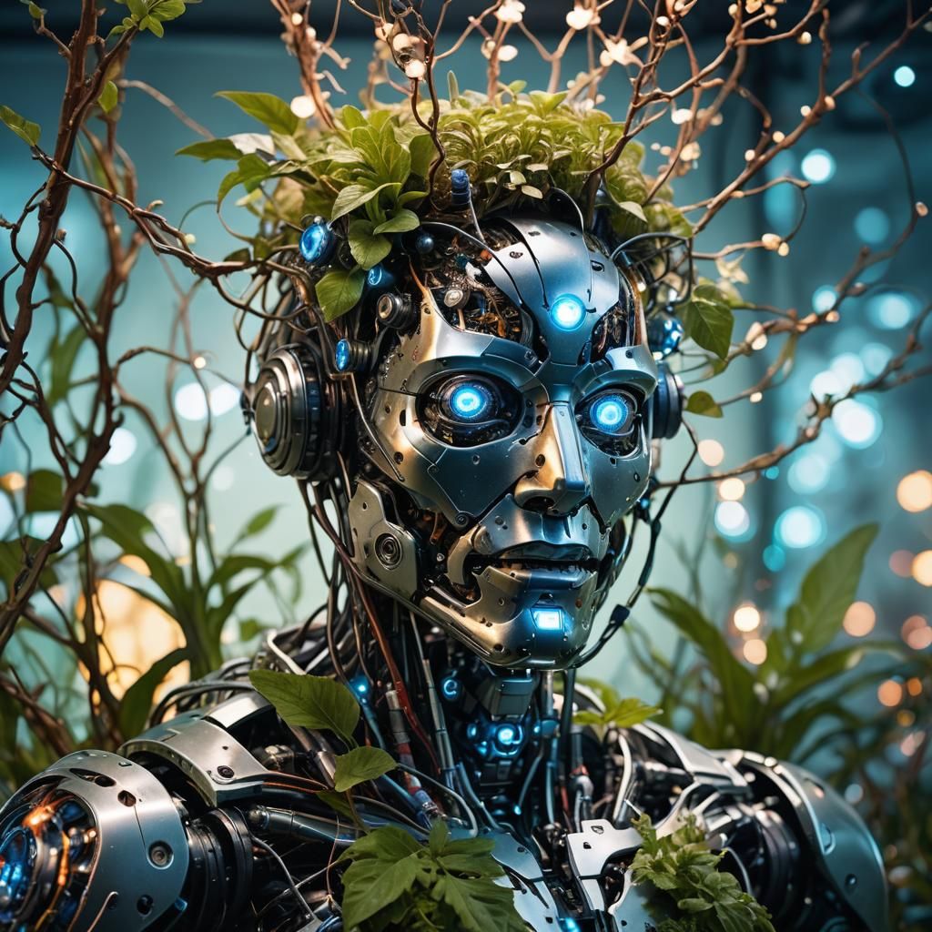 Bioluminescent Cybernetic Organism Portrait in Corporate Pho...