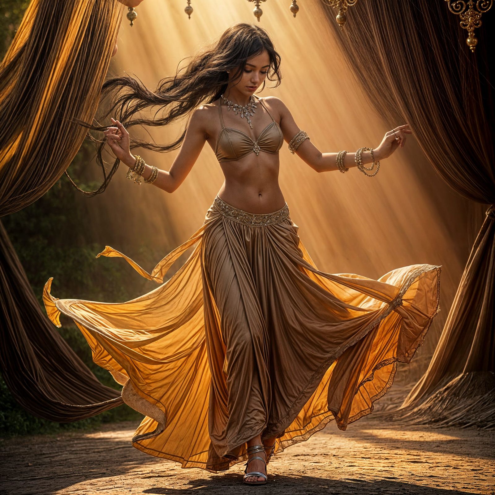 Sensual Arabian Nights Harem Girl Dances Under Starry Skies