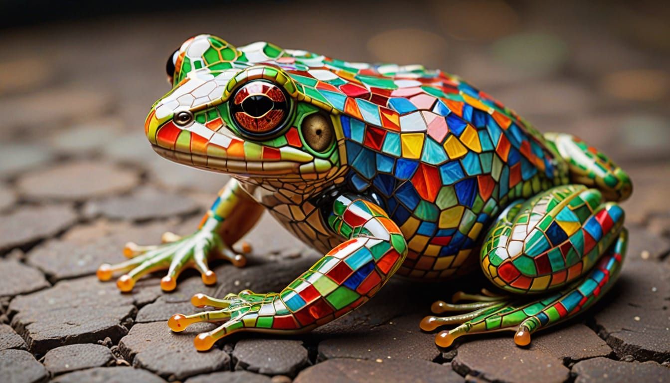 Frog with Mosaic-Like Body Shimmers in Colorful Tiles