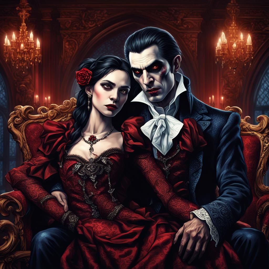 Vampire Lovers in Luxury: A Detailed Matte Painting