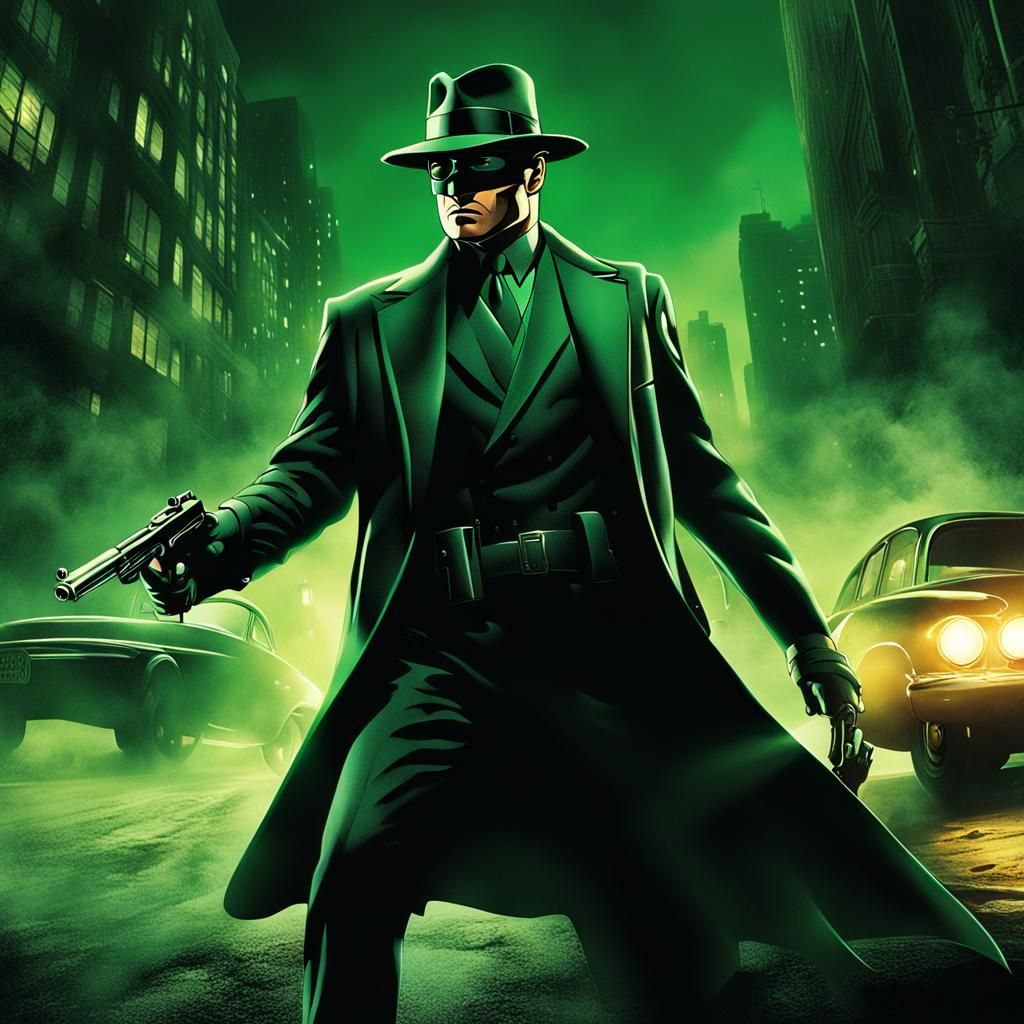 Green Hornet Emerges in Crime City as Digital Painting