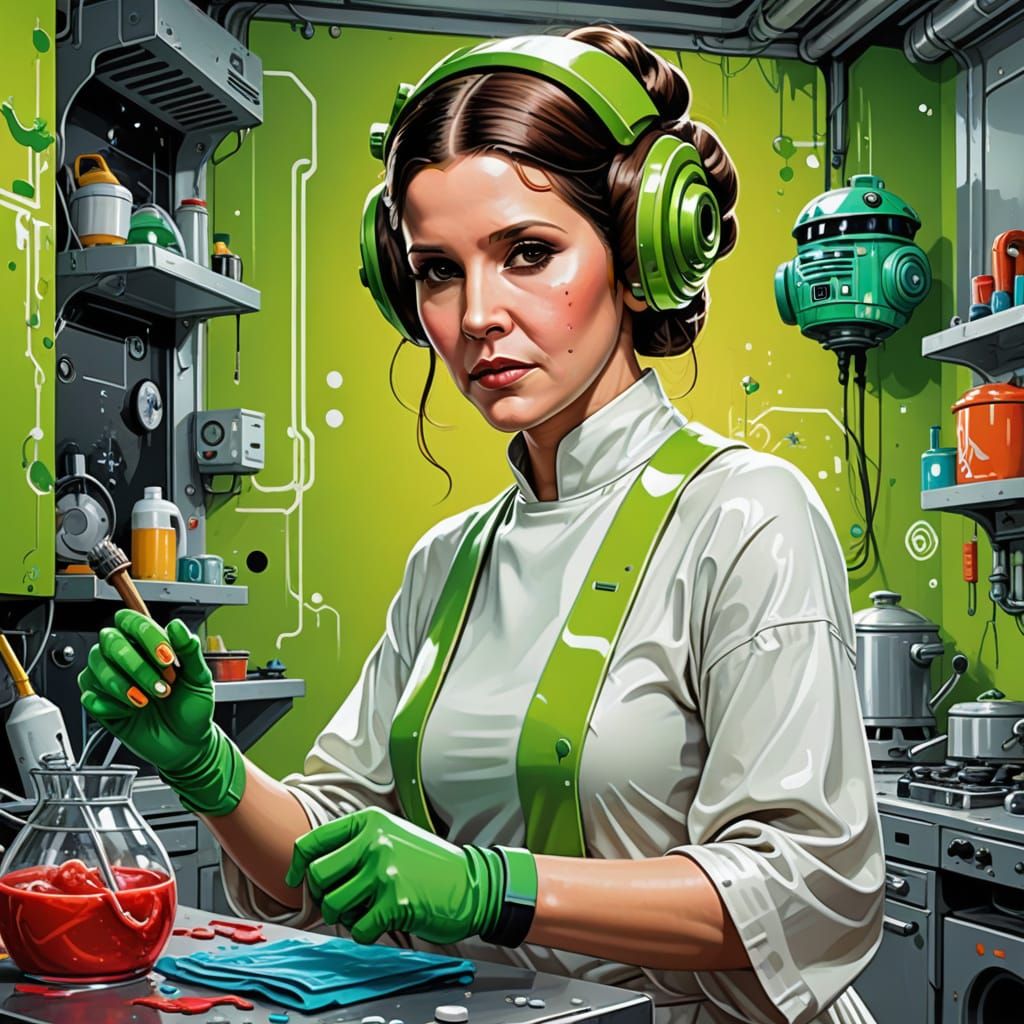 Princess Leia as Cheerful Android in Graffiti Art