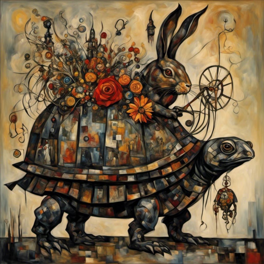 Jewel Encrusted Steampunk Turtle and Rabbit Masterpiece