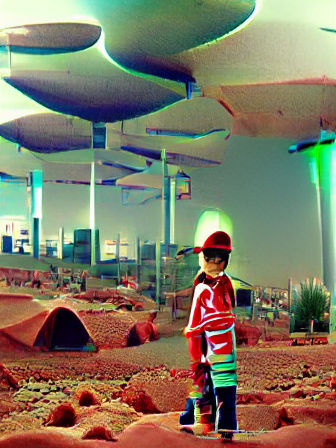 Futuristic Martian Cityscape with Child