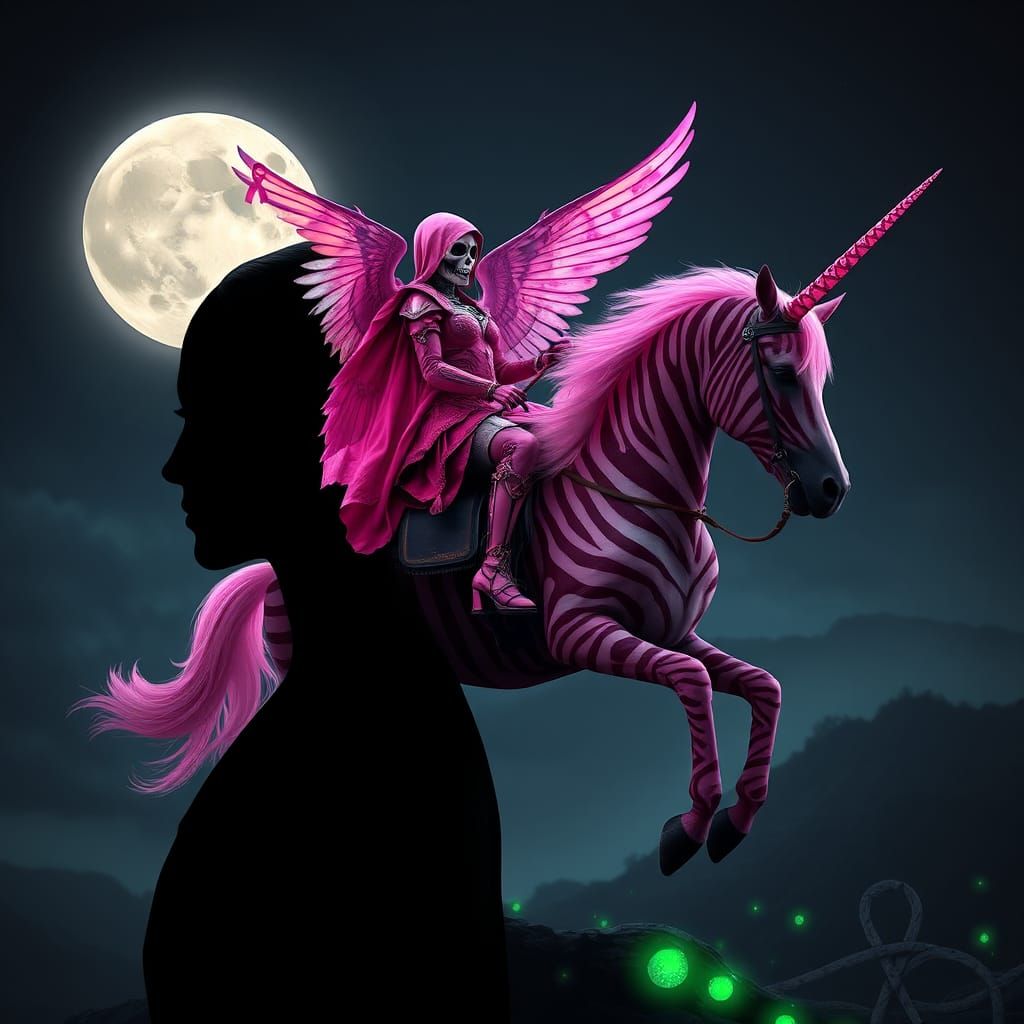 Pink Reaper Queen Riding Zebra Unicorn