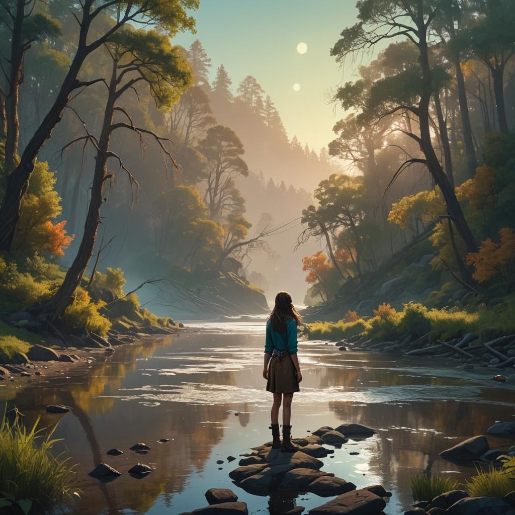 California Girl by River: Fantasy Concept Art