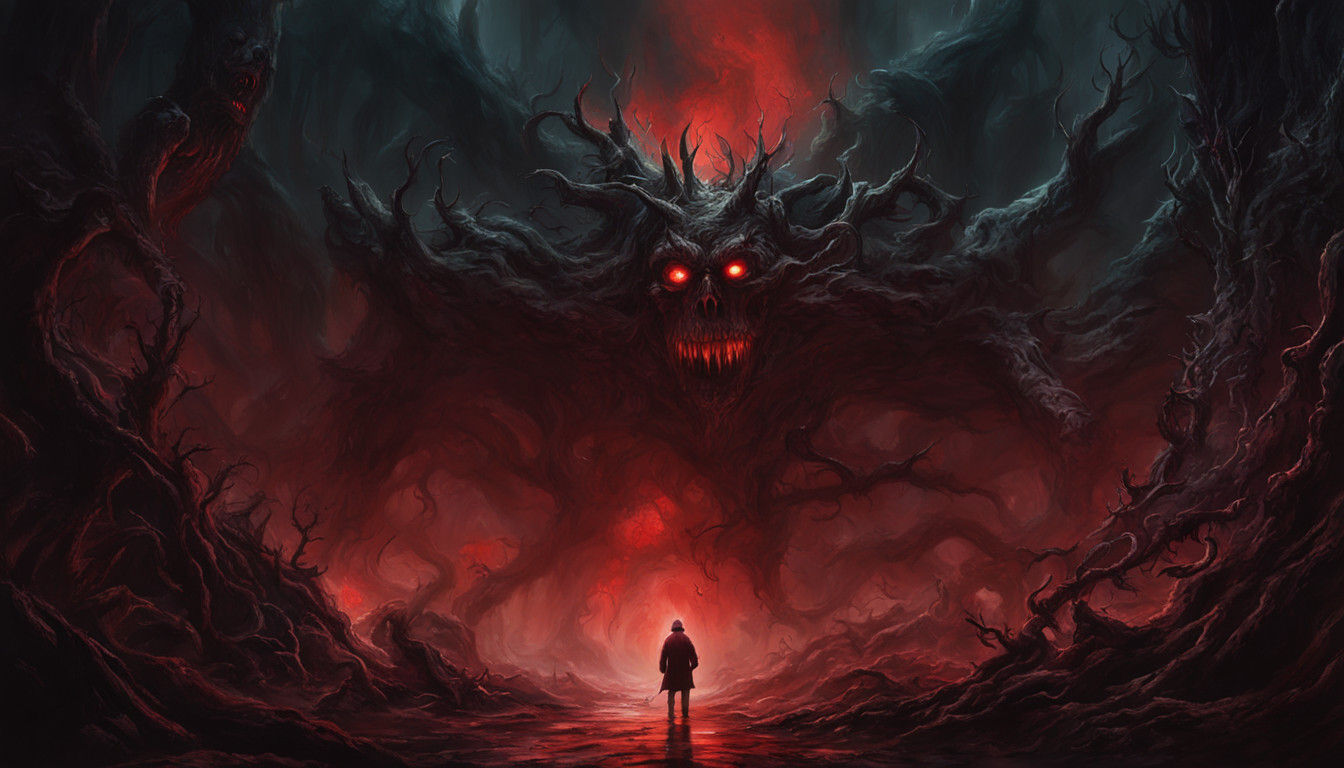 Dark Fantasy Figure Emerges from Thicket of Fog