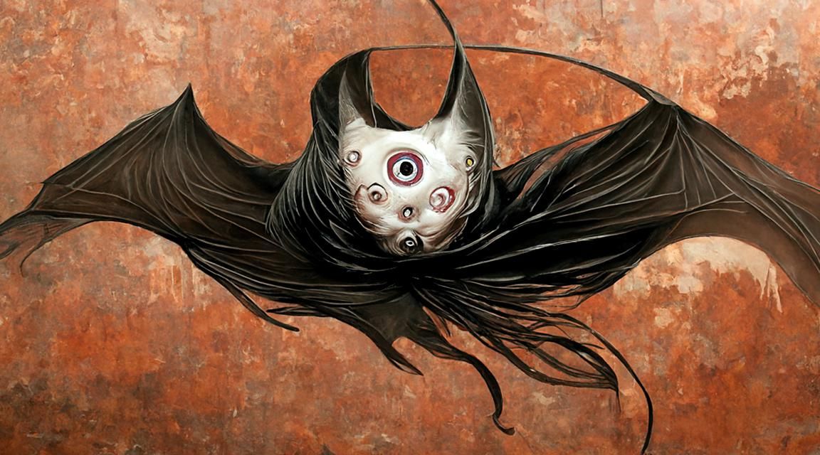 Sinister Bat with Spiral Patterns in Manga Style