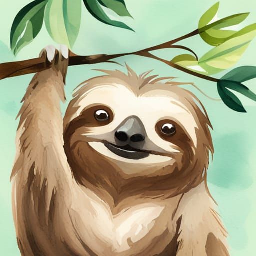 Smiling Sloth in Watercolor