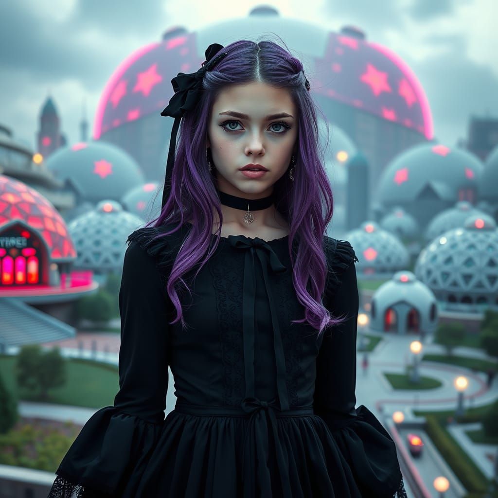 Gothic Lolita in Utopic City, German Expressionism Style