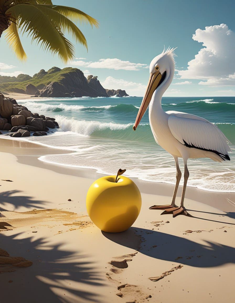 Beach Performer Watched by Pelican: 3D Anime Art