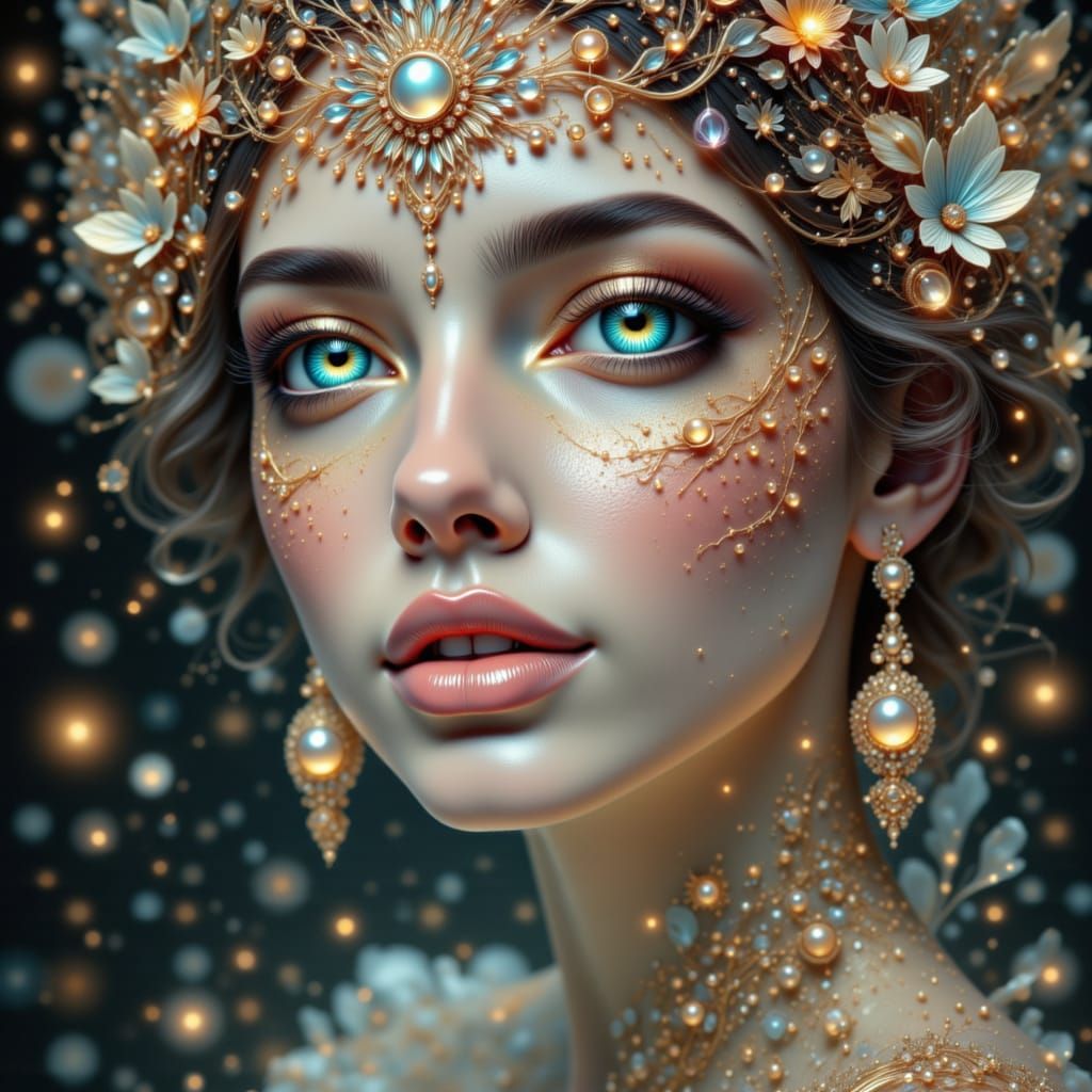 Ethereal Celestial Portrait of a Woman with Unique Eyes