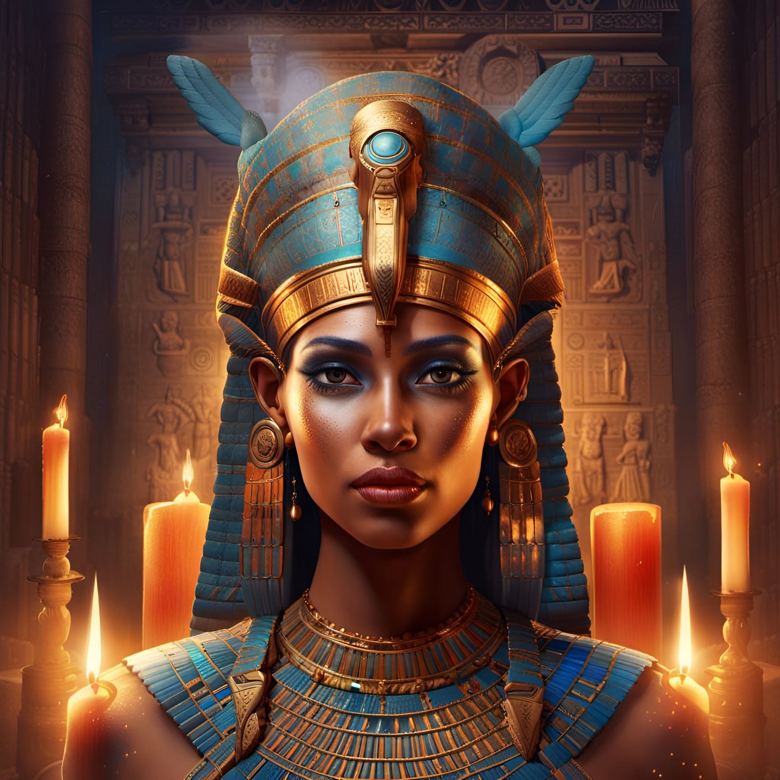 Hathor in Egyptian Temple: Hyperrealistic Concept Art