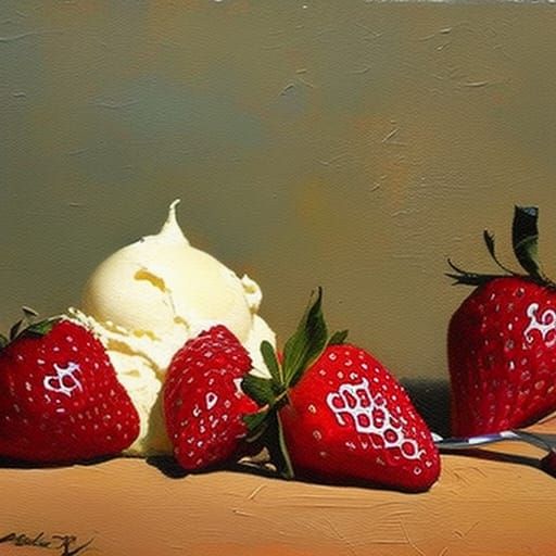 Strawberries and Ice Cream: Oil Painting