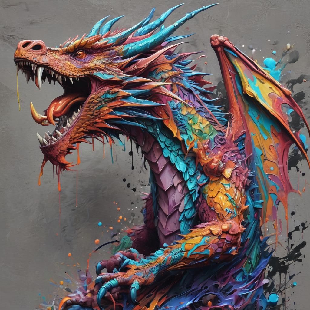 Intricate Graffiti Dragon in Splash Art Style