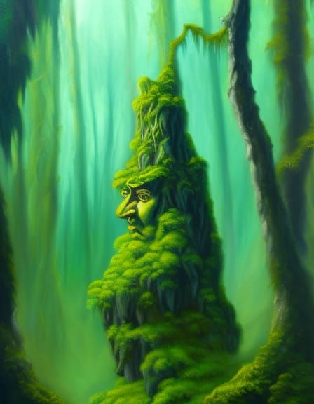 Troll Portrait in Overgrown Forest, Oil Painting