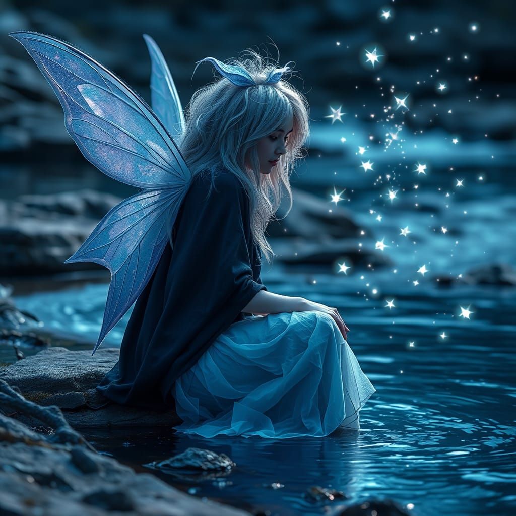 Fairy by River Releasing Fairy Dust