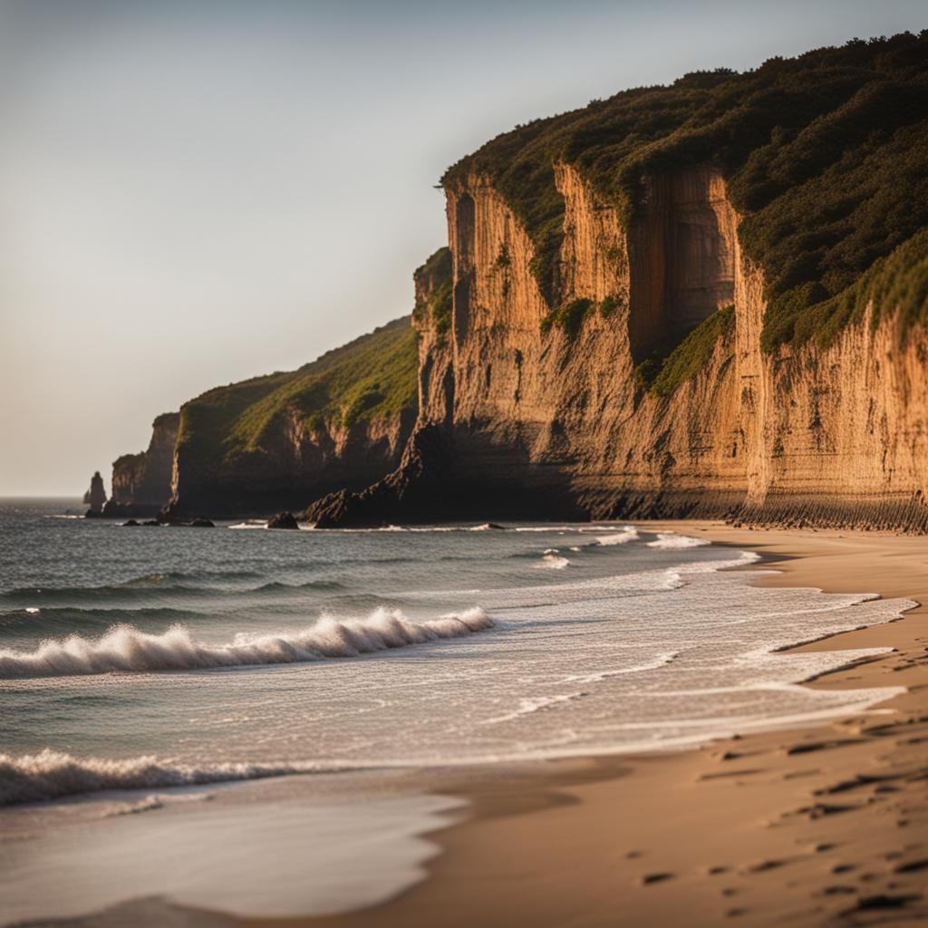 Idyllic Beach Scene with Cliffside, Professional Photography