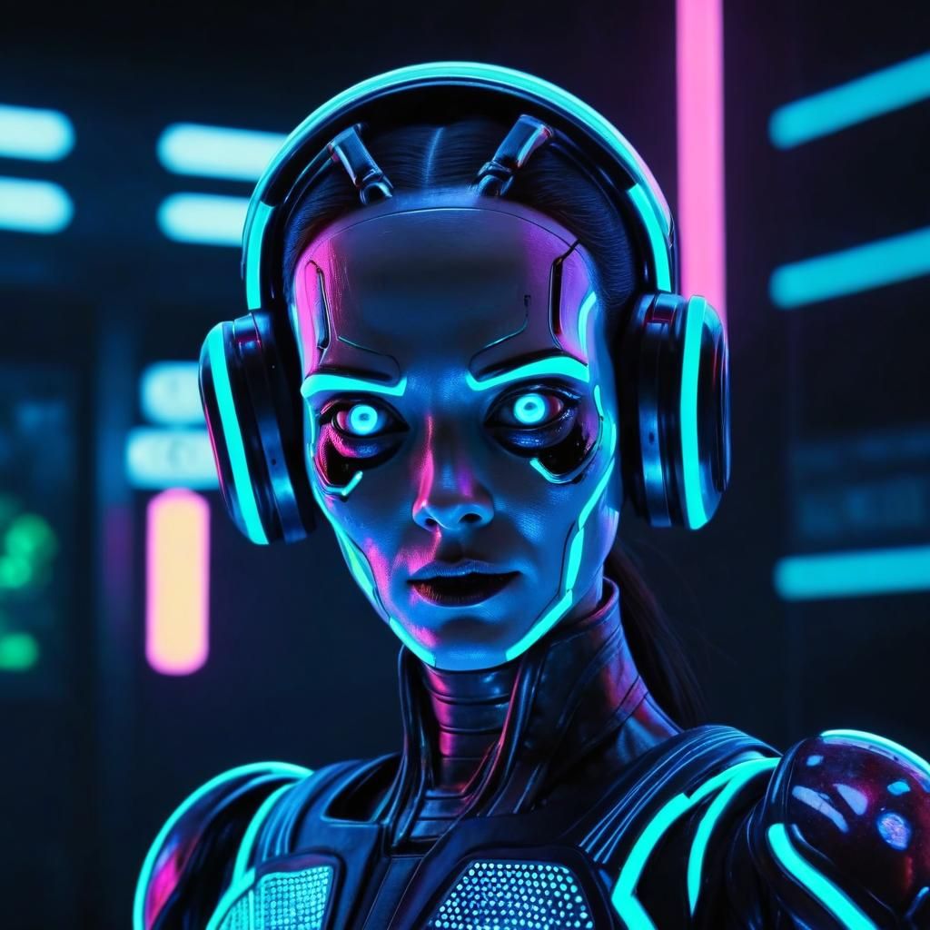 Neon Horror Sci-Fi Android Close-Up
