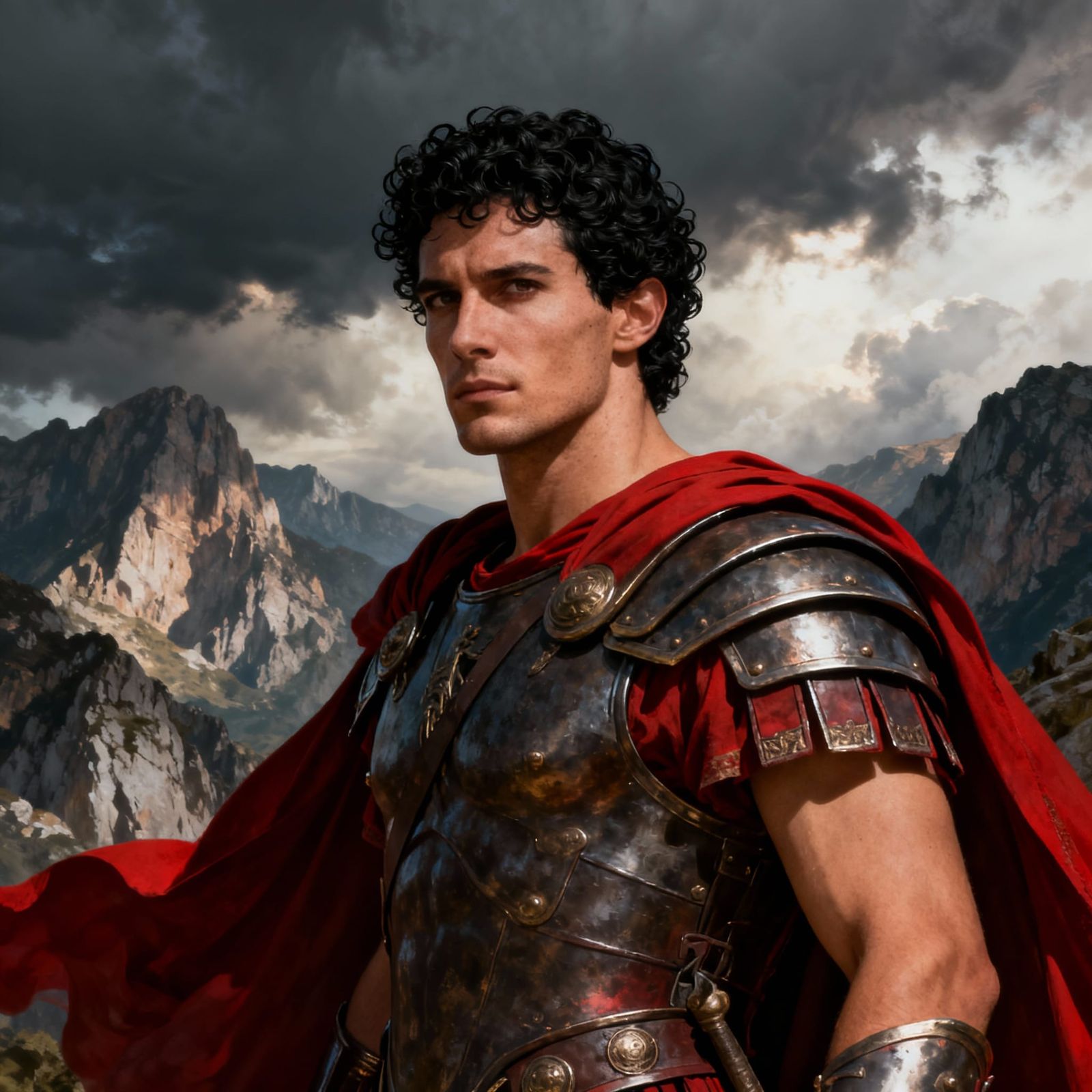 Greek Soldier in Red Cloak, Epic Matte Painting