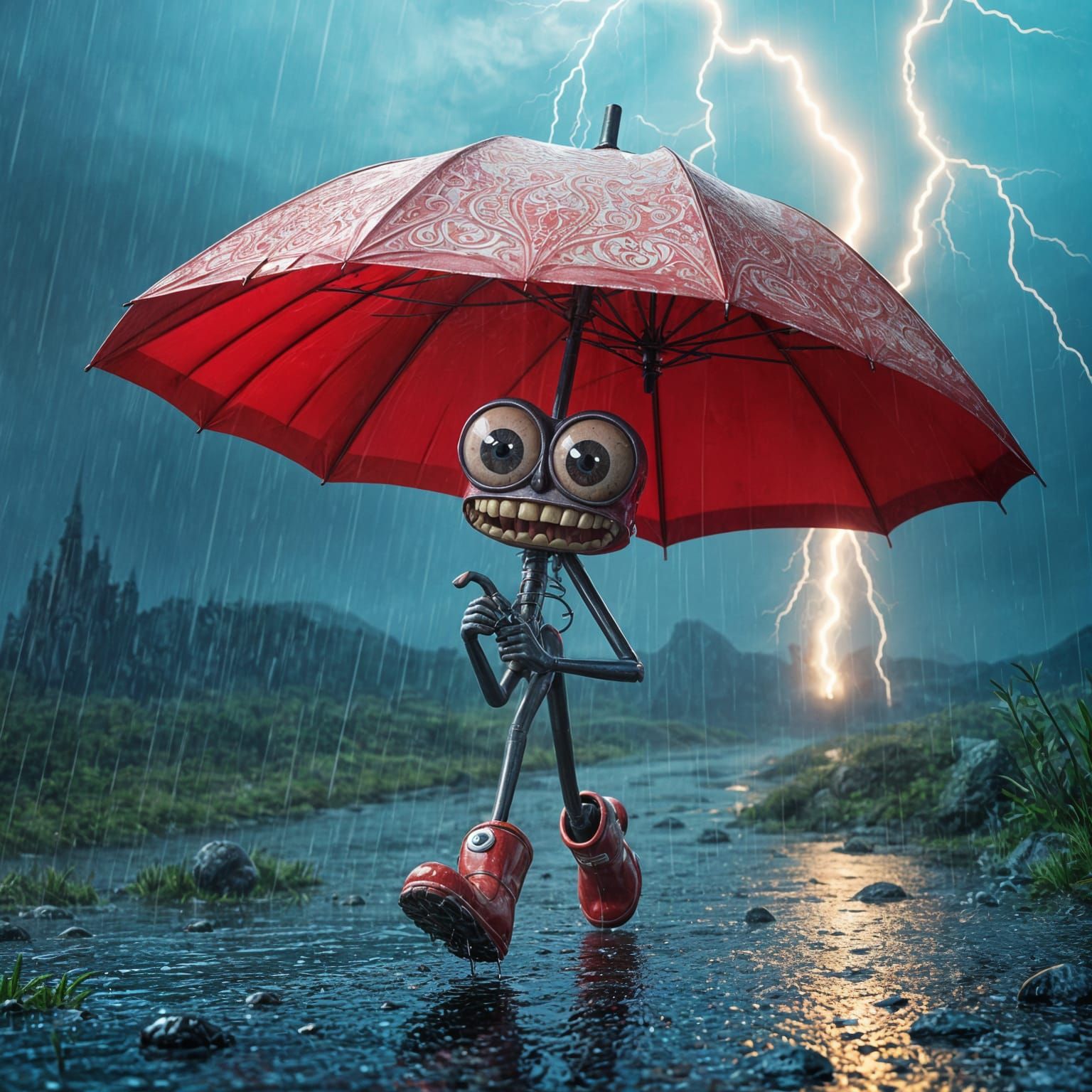 Humorous Storm-Chasing Umbrella in Vibrant Colors