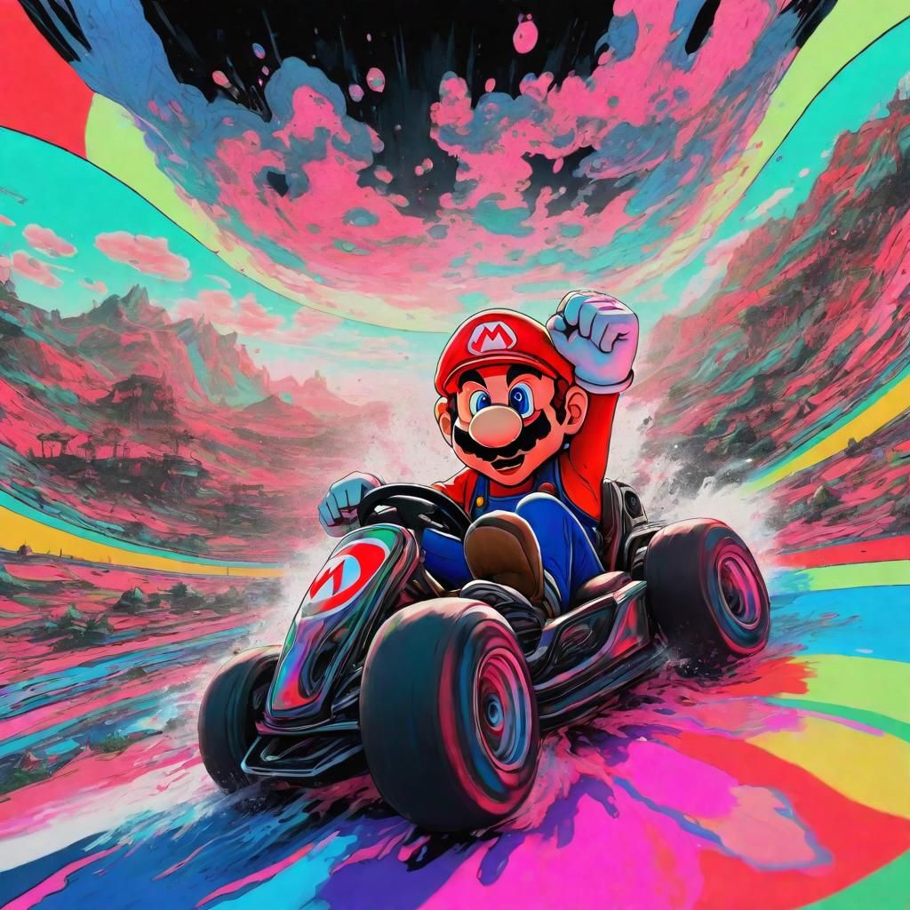 Dystopian Mario Kart in Psychedelic Comic Art