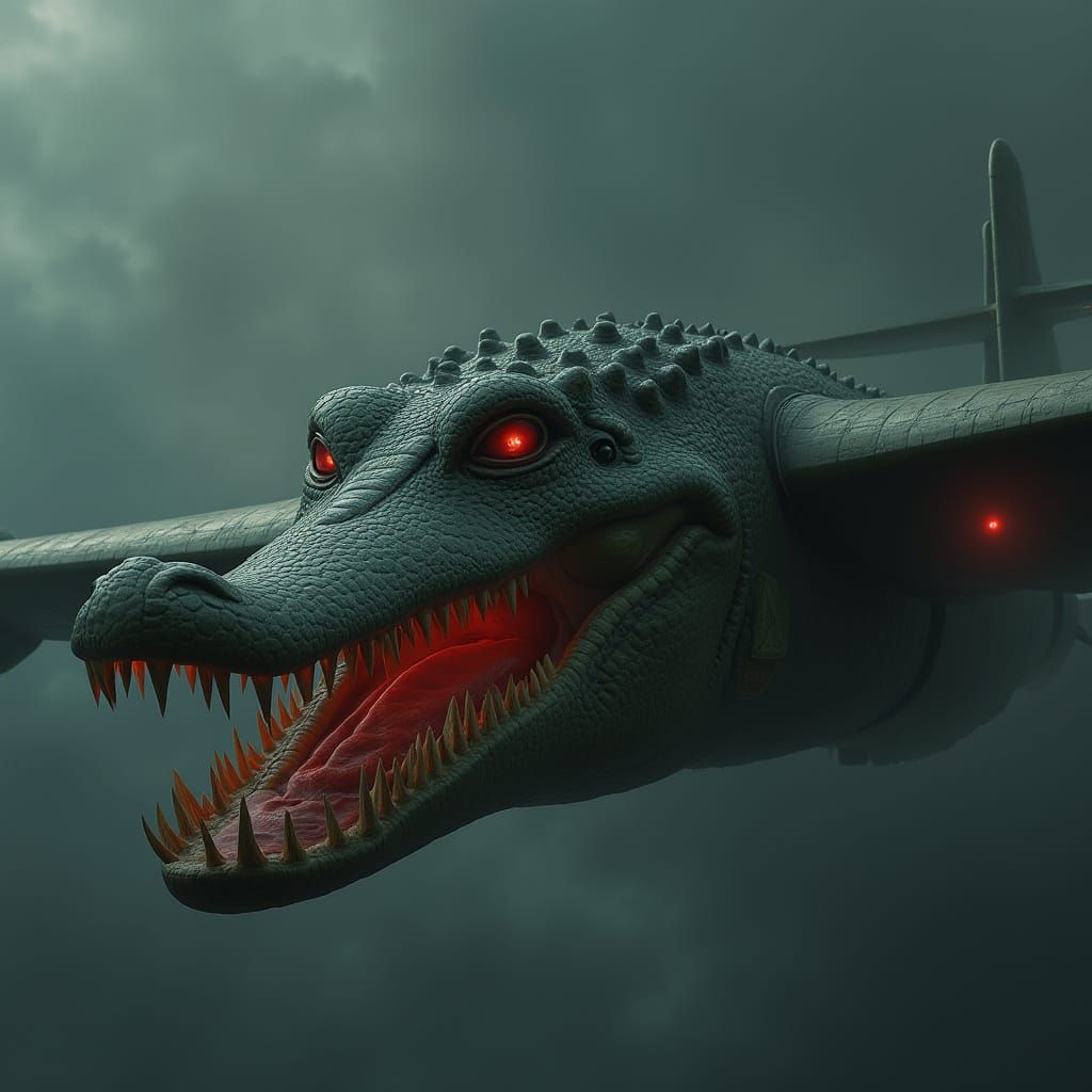 Cyberpunk Aircraft with Scaly Crocodile Cockpit
