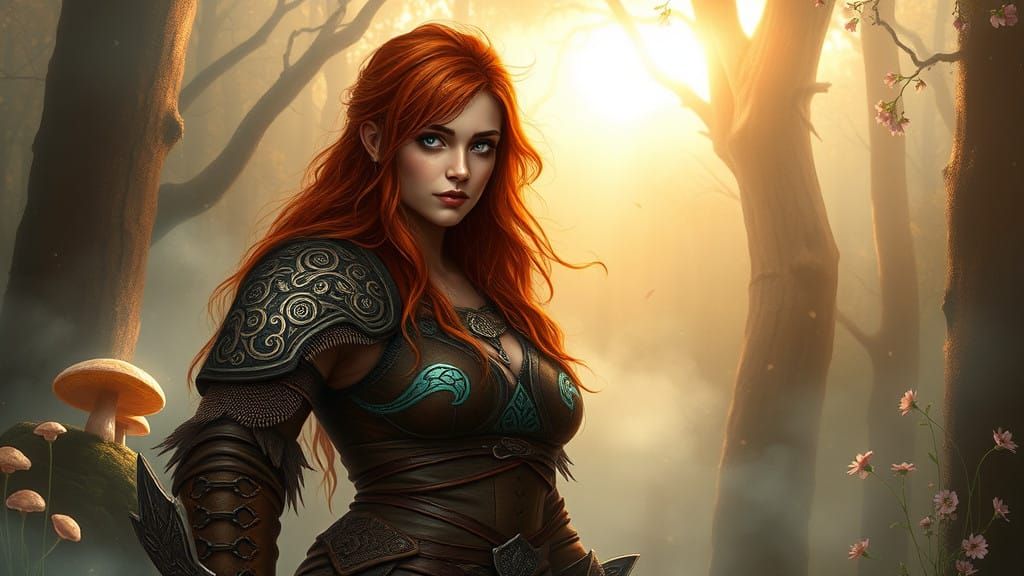 Fierce Celtic Warrior Goddess in Ancient Earthy Armor