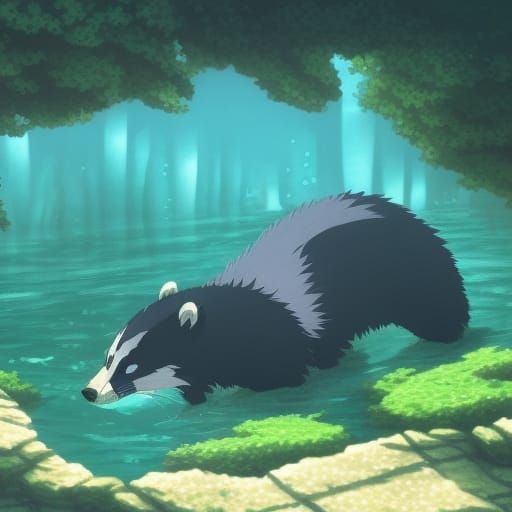 Aquatic Badger in Studio Ghibli Anime Style